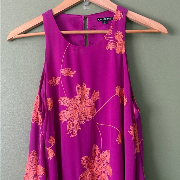 Gianni Bini Fuschia Orange Floral Embroidered Shift Dress Sz S - Picture 2 of 9